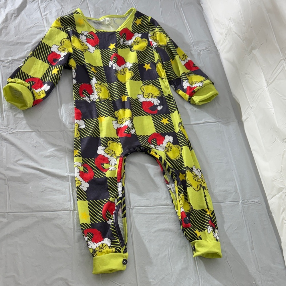 Kids Grinch Print One Piece Pajama - Green and Black